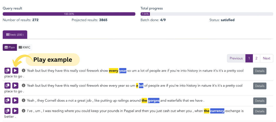 Results with the play button